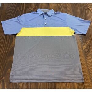 FOOTJOY Mens Large Short Sleeve Polo Blue Yellow Gray Colorblock Golf Shirt